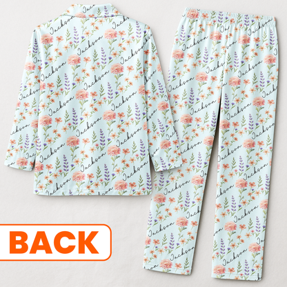 Custom Name & Birth Flower Gifts For Her, Friends, Sisters, Daughters, Kids, Grandkids - Personalized Pajamas
