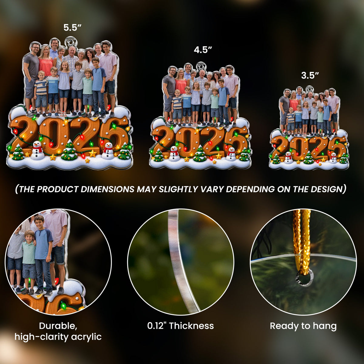 Custom Photo 2026, 2027 Family, Kids, Friends, Coworker - Personalized Ornament