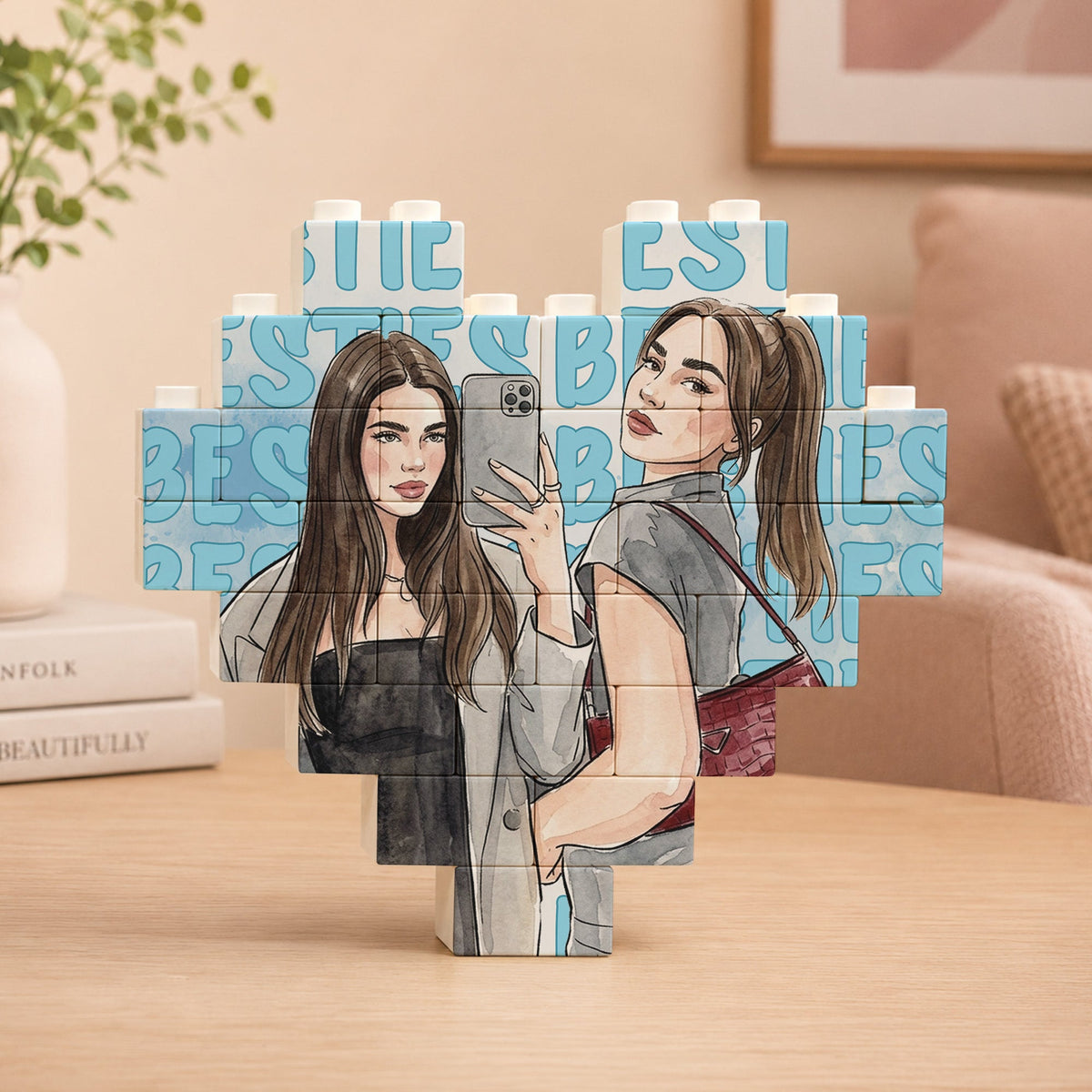 Turn Your Photo Into Watercolor Art - Best B*Tches Friendship Gifts - Personalized Building Blocks