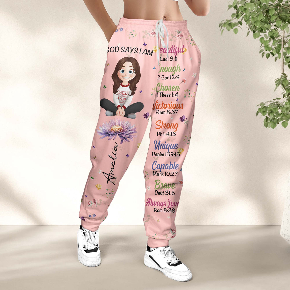 Kid Birth Flower God Says I Am - Personalized Sweatpants