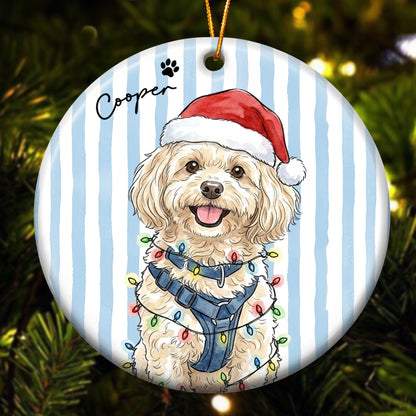 Custom Pet Christmas Watercolor Striped Pattern - Personalized Ornament
