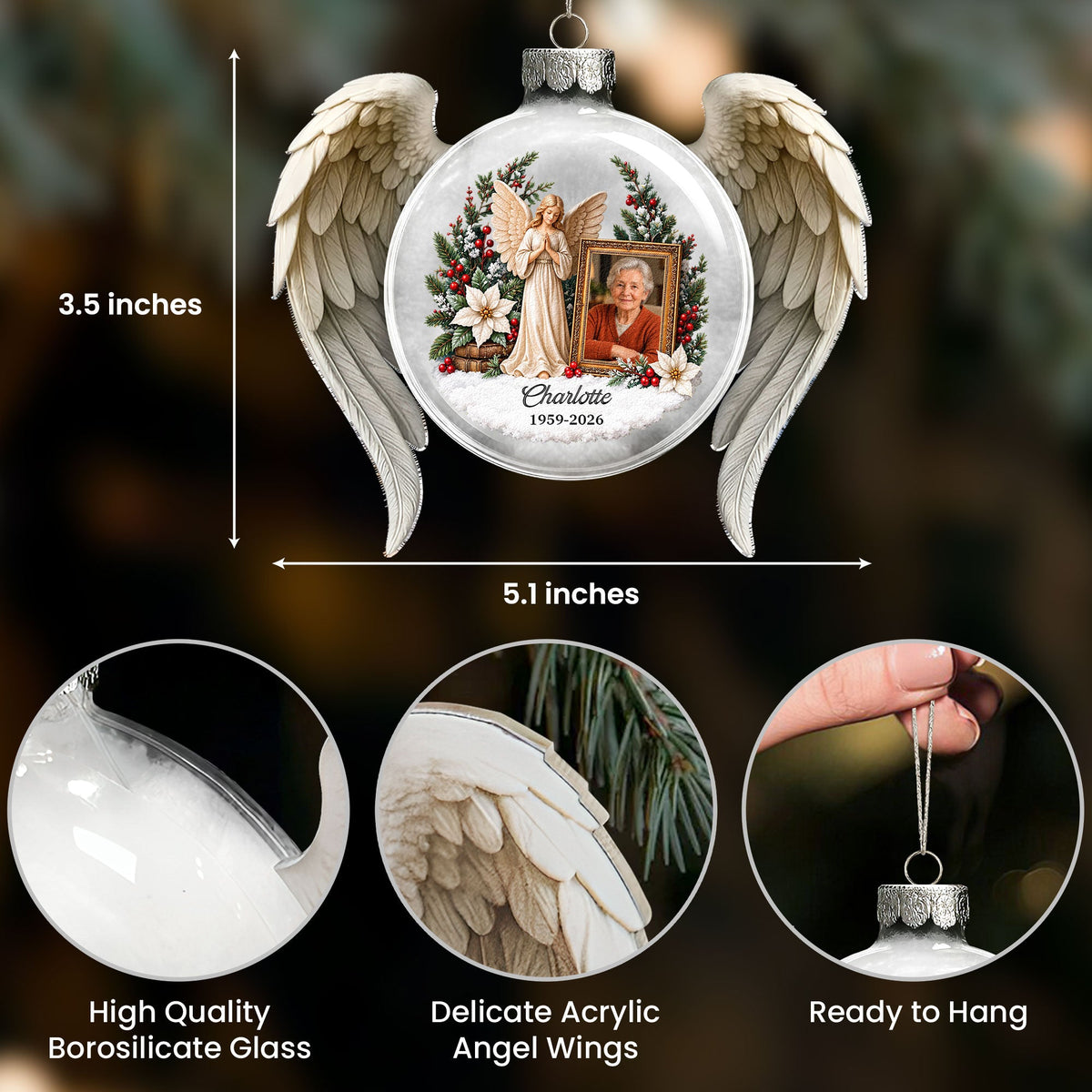 Memory Keepsake Sympathy Gift For Loss Of Family, Mom, Dad 3D Ball With Wings - Personalized Ornament