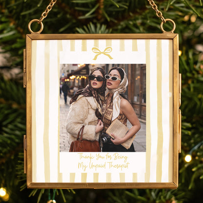 Friendship Thank You Gift - Custom Photo & Message - Stripe With Bow Frame - Personalized Ornament