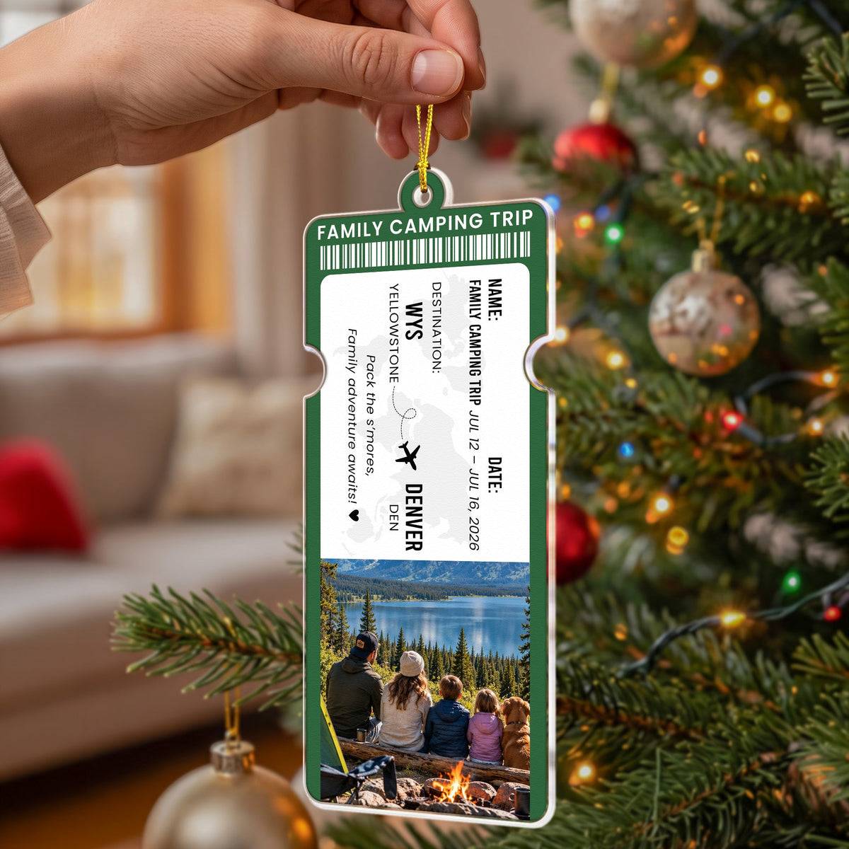 Custom Photo Travel Ticket Adventure Vacation Keepsake For Family, Friends, Couple - Personalized Ornament