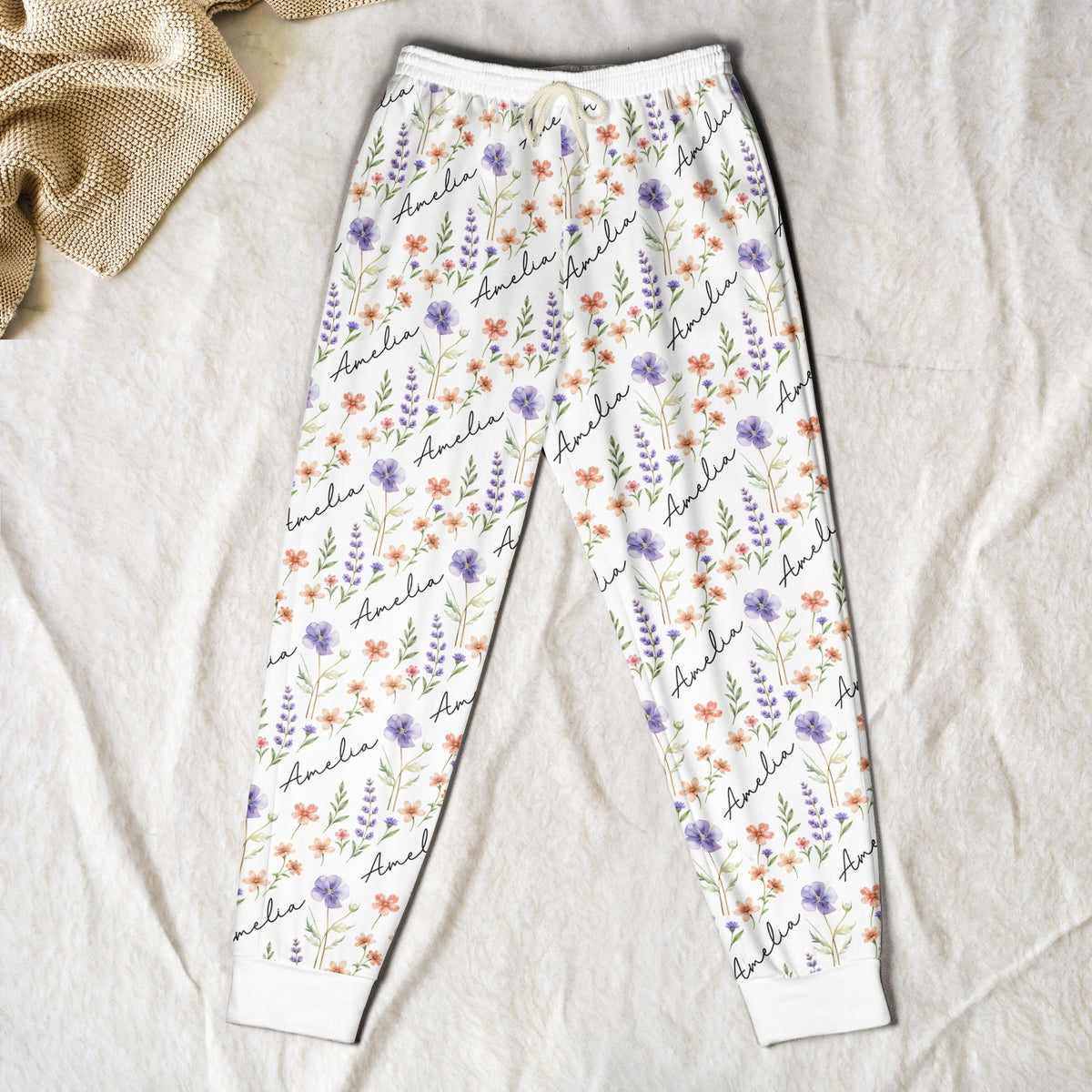 Custom Name & Birth Flower Gifts For Her, Friends, Sisters, Daughters - Personalized Lounge Pants