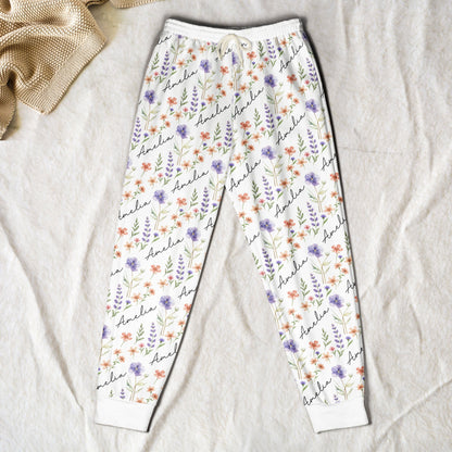 Custom Name & Birth Flower Gifts For Her, Friends, Sisters, Daughters - Personalized Lounge Pants