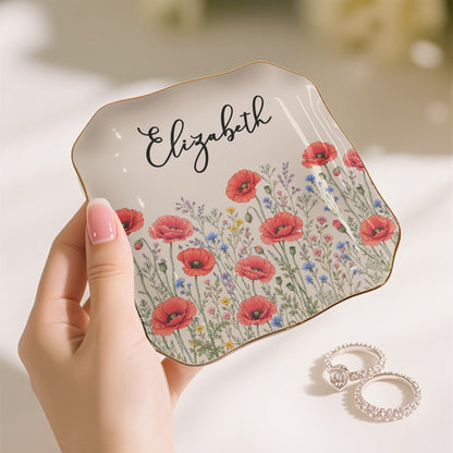 Custom Birth Flower & Name For Her, Gift For Friends, Coworkers, Daughters, Sisters - Personalized Jewelry Dish