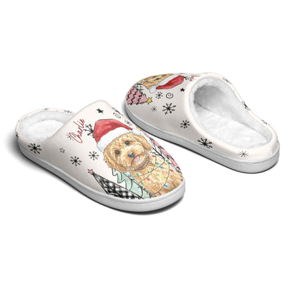 Custom Pet Photo Watercolor Art Christmas Gift For Pet Lovers - Personalized Slippers