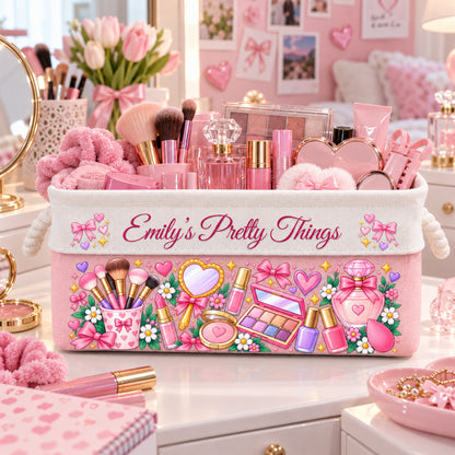 Makeup Storage Basket With Handles For Girls, Daughters, Granddaughters - Personalized Storage Basket