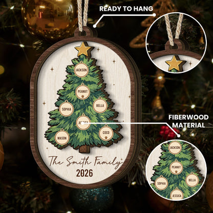Custom Name Christmas Tree 2 Layers Christmas Gifts For Family - Personalized Ornament