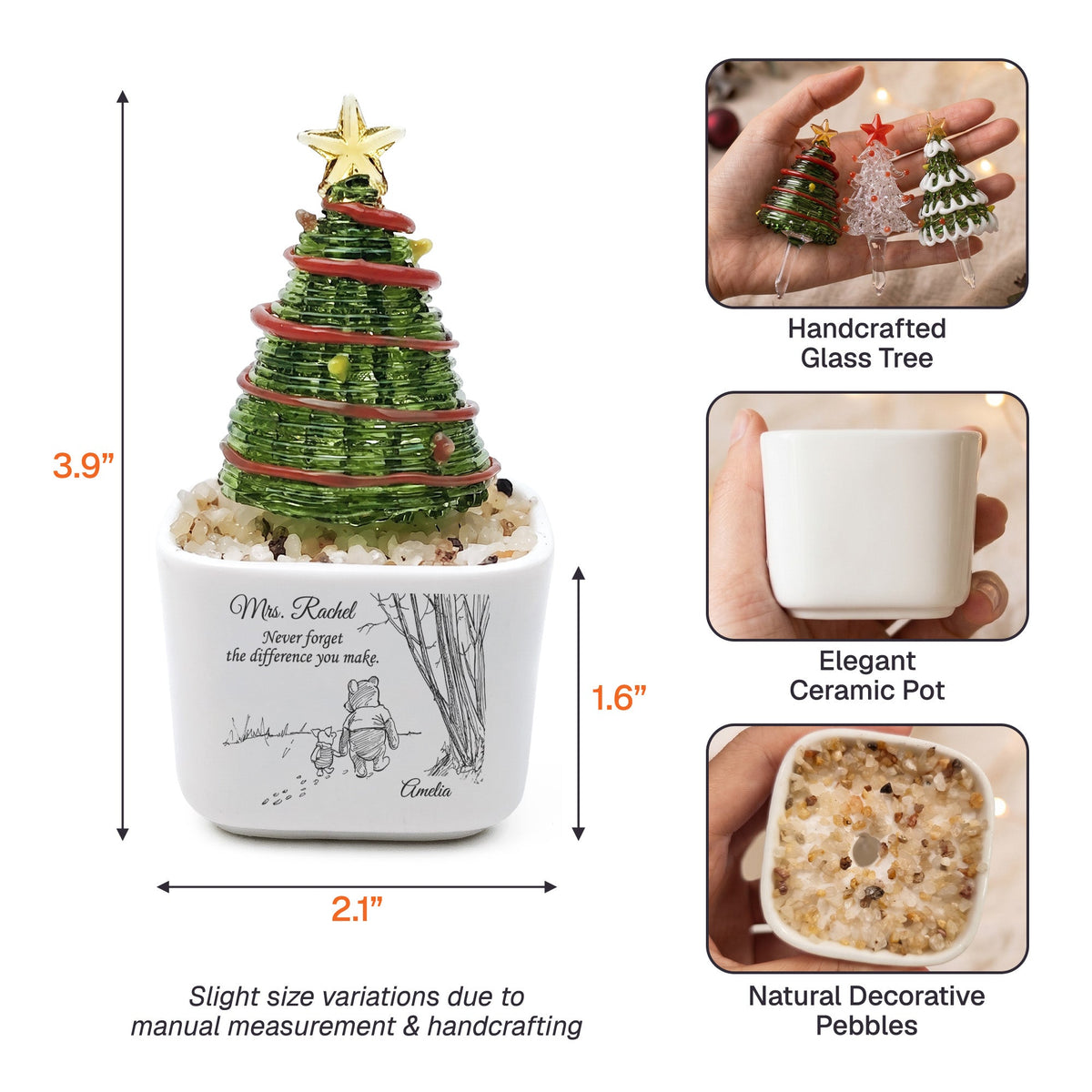 Thank You Gifts For Boss, Teacher, Coworker, Mentor - Glass Christmas Tree - Personalized Plant Pot