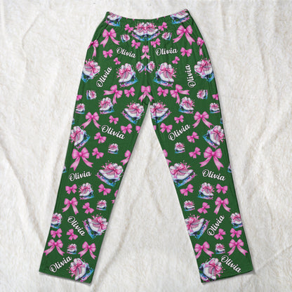 Coquette Bow Ice Skating Custom Name Gift Figure Skater, Ice Skater, Ice Skating Girl - Personalized Lounge Pants