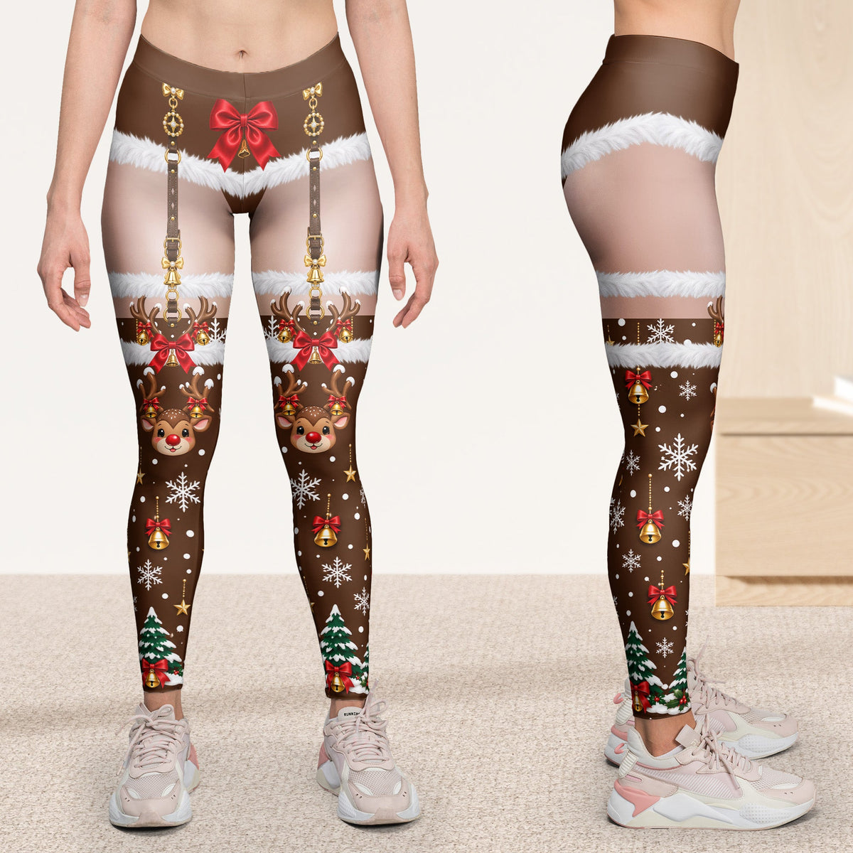 Funny Santa Nice List Pants, Holiday Gag Gift, Cute Xmas Characters - Personalized Leggings