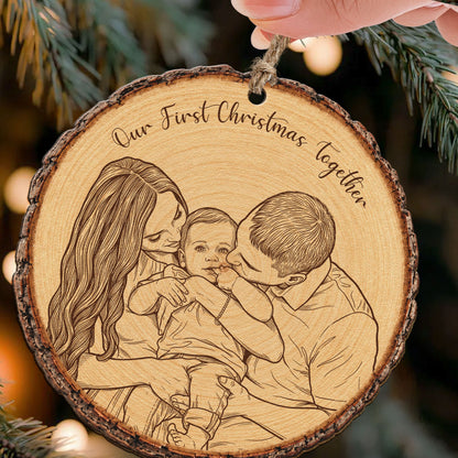 Custom Portrait Art Printed Wood Slice - Christmas Family Gifts - Personalized Ornament