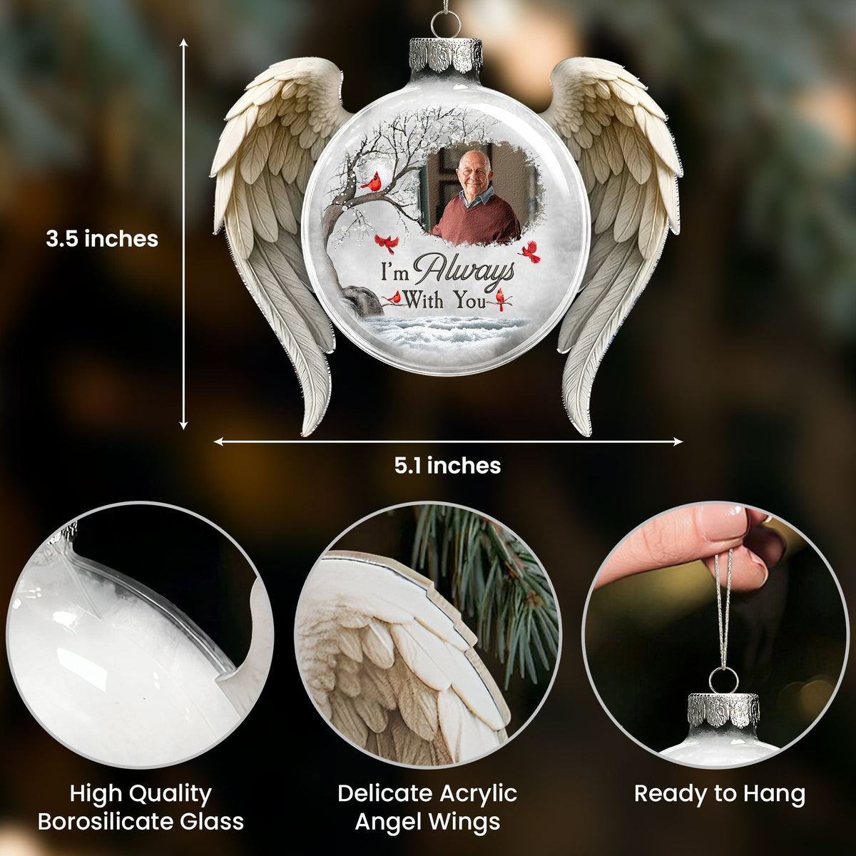 Christmas Ornament I'm Always With You - Personalized Memorial Glass Photo Ornament