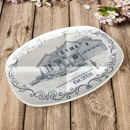 Custom New House Sketch Art New Home Gifts Christmas Gifts For Family, Couple - Personalized Platter