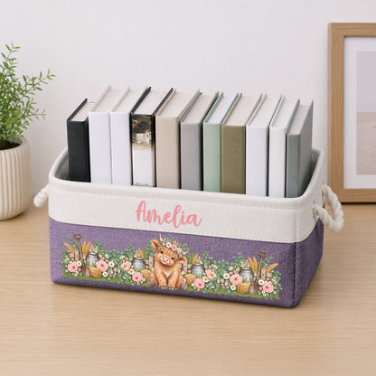 Highland Cow Farmhouse Nursery Decor - Personalized Storage Basket