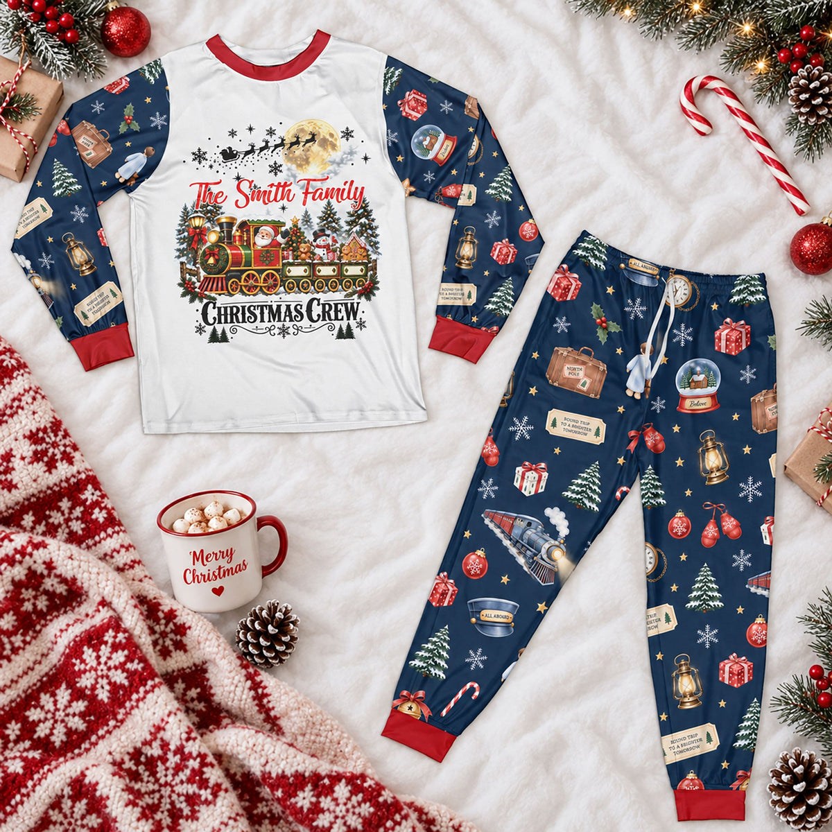 Custom Family Christmas Sleepwear Polar Express, Family Matching Pjs Set - Personalized Pajamas