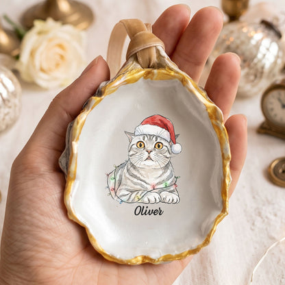 Custom Pet Photo Watercolor Oyster Christmas Ornament - Personalized Ornament