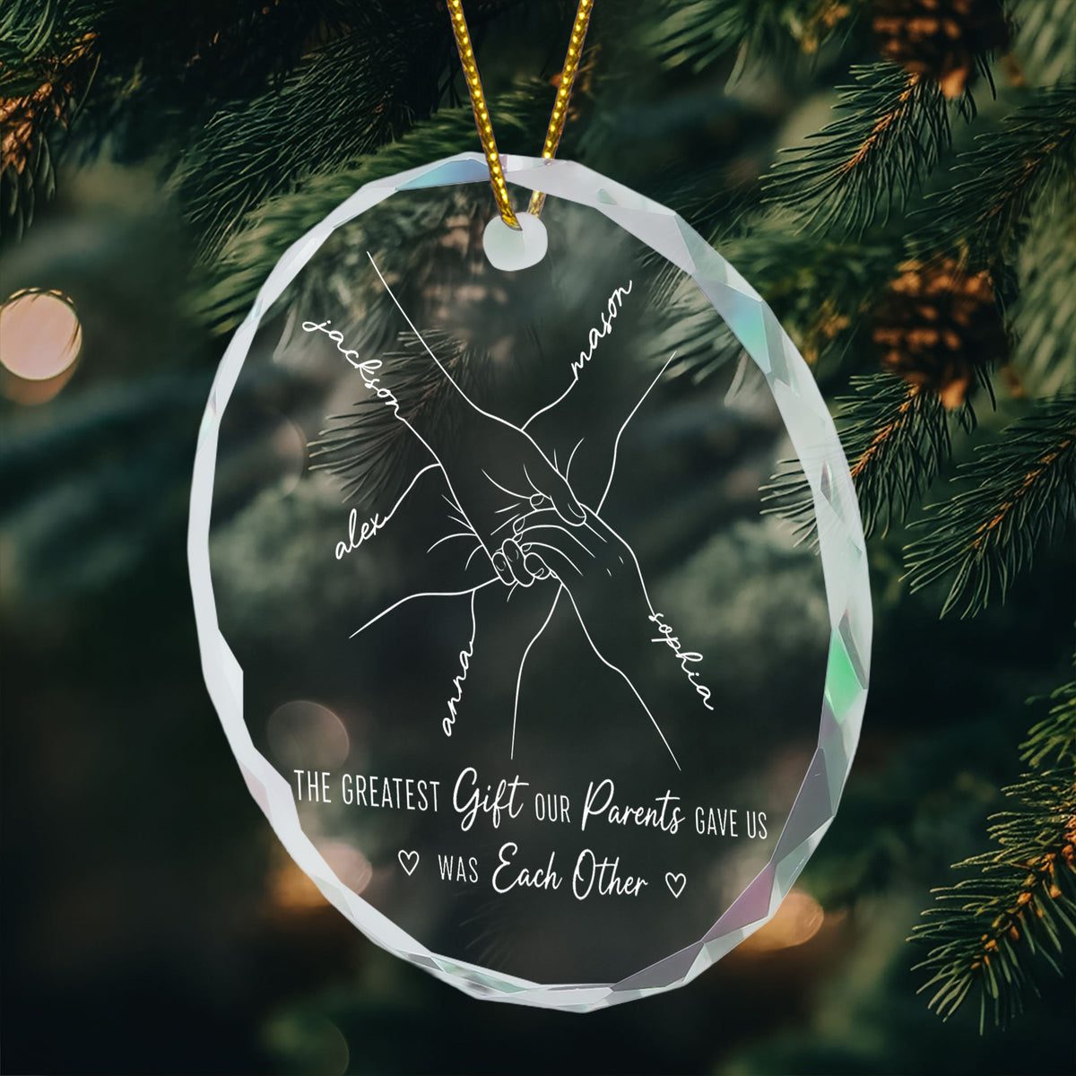 Hands Line Art Custom Name Gift For Sibling - Personalized Ornament