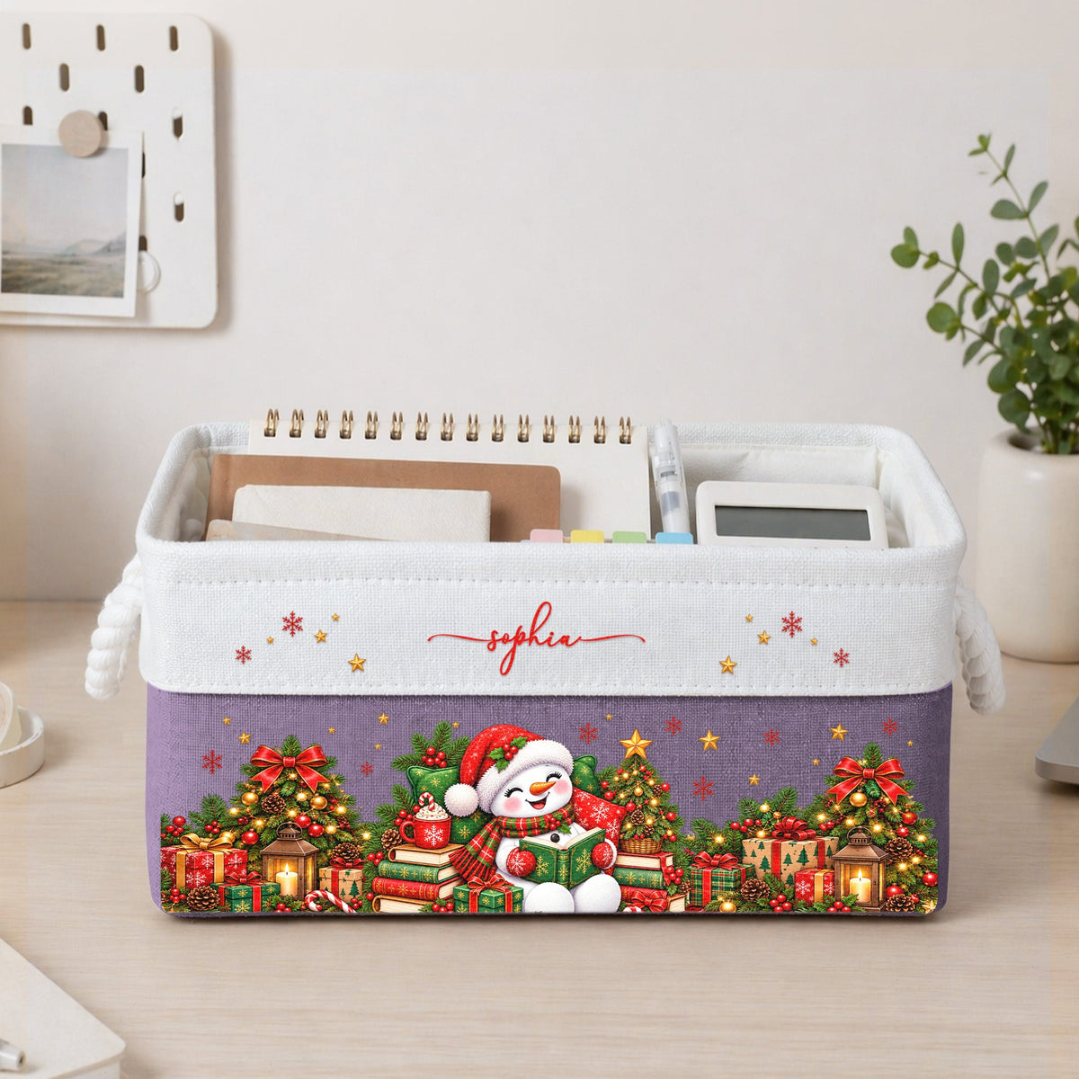 Christmas Snowman, Gingerbread, Reindeer Reading Book Gift For Book Lover - Personalized Storage Basket