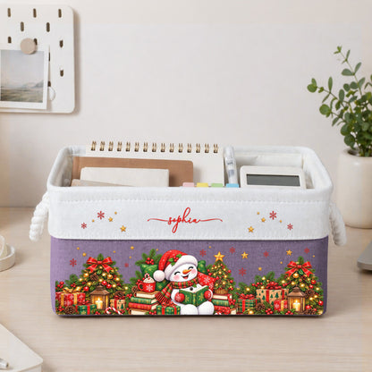 Christmas Snowman, Gingerbread, Reindeer Reading Book Gift For Book Lover - Personalized Storage Basket