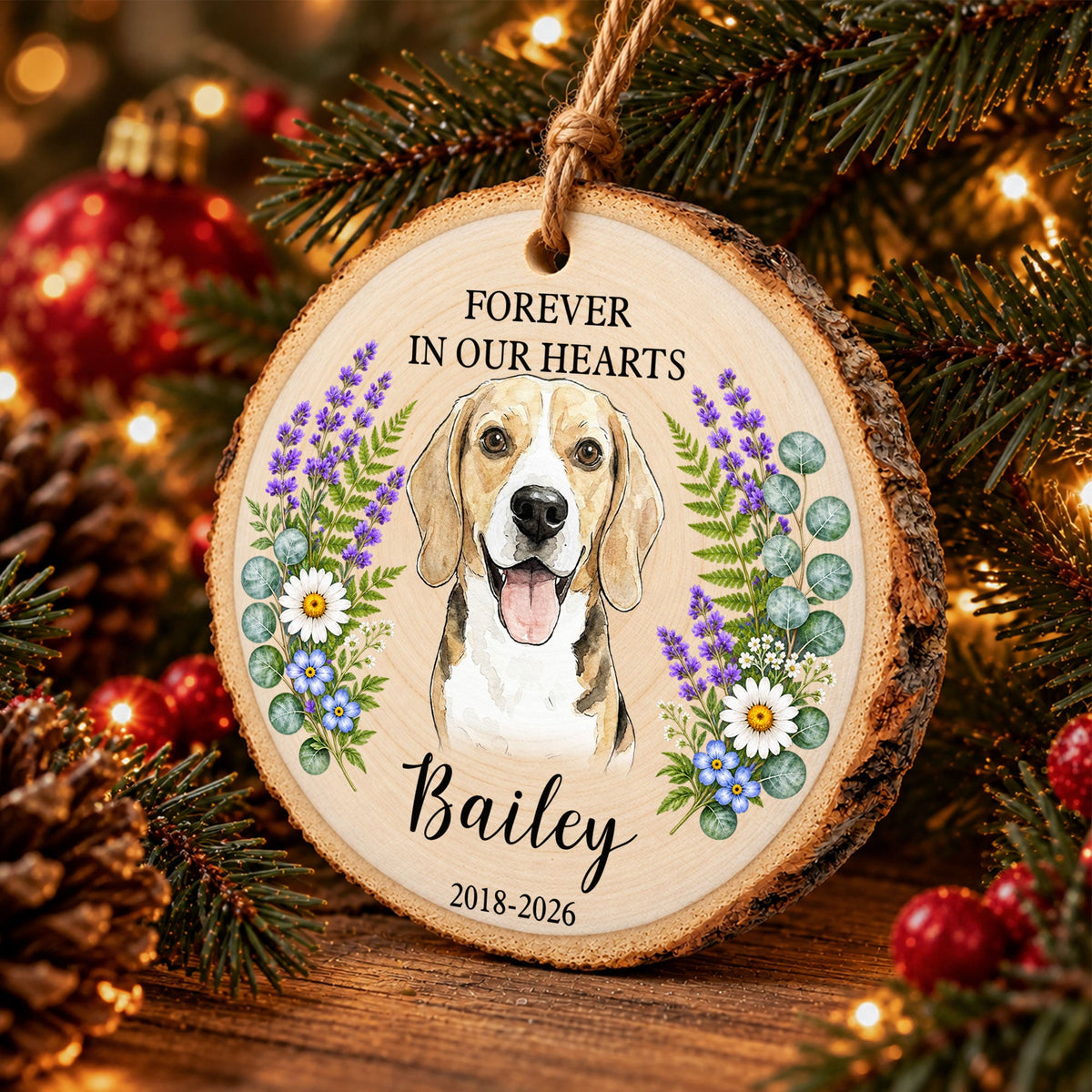 Forever In Our Hearts Memorial Custom Photo Watercolor Pet Loss Gifts - Personalized Ornament
