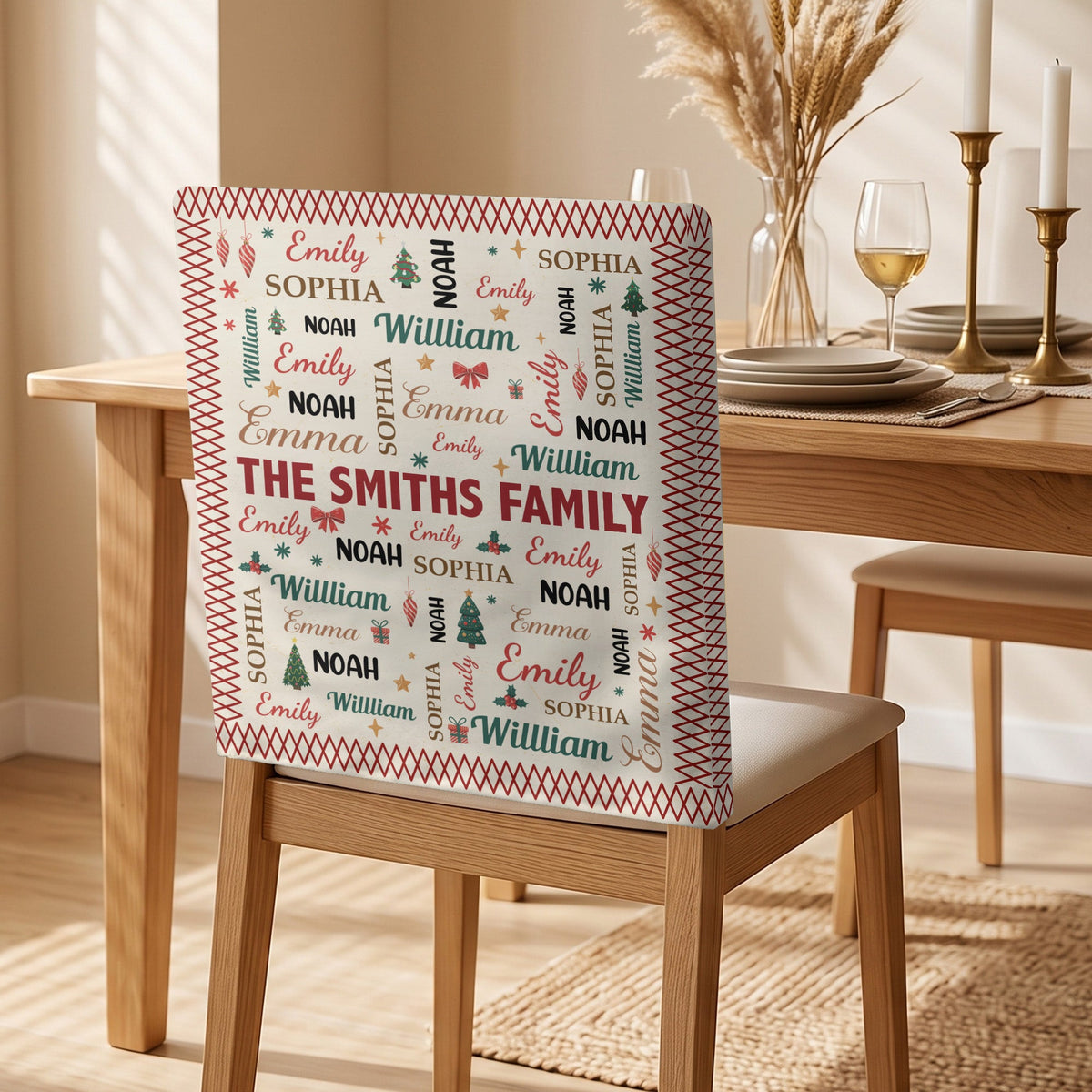 Family Name Word Christmas Theme - Personalized Chair Back Cover