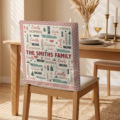 Family Name Word Christmas Theme - Personalized Chair Back Cover