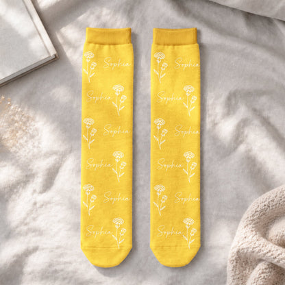 Custom Name & Birth Flower Gift For Girl, Kids - Personalized Socks