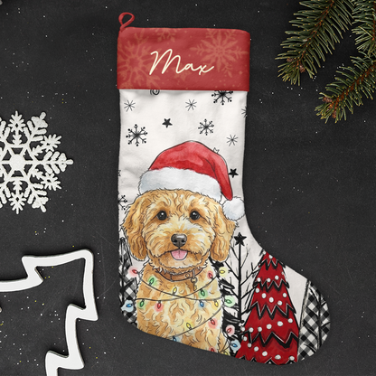 Custom Pet Photo Watercolor Art Christmas Winter Decor Gift - Personalized Stocking