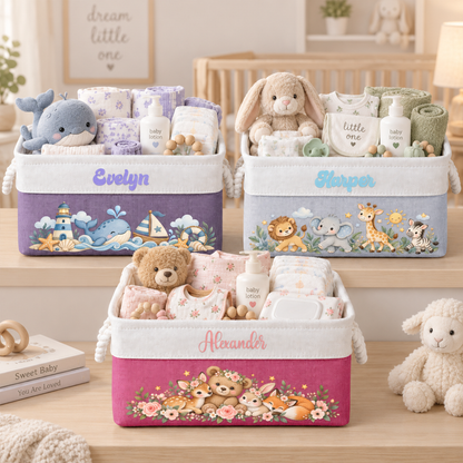 Custom Baby Boy Girl Nursery Storage Baby Shower, Baptism Gifts - Personalized Storage Basket