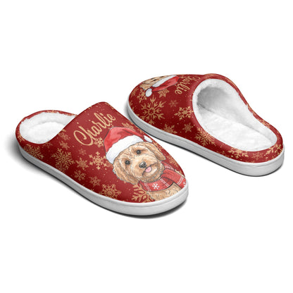 Christmas Custom Pet Portrait Watercolor Art Cozy Holiday Gift - Personalized Slippers