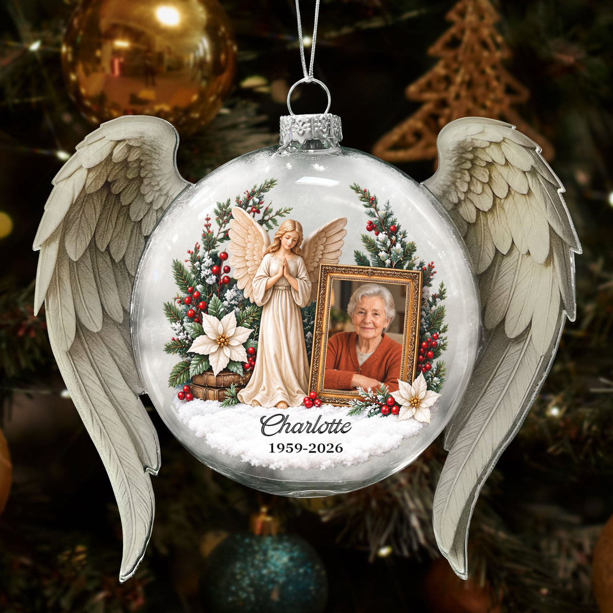 Memory Keepsake Sympathy Gift For Loss Of Family, Mom, Dad 3D Ball With Wings - Personalized Ornament