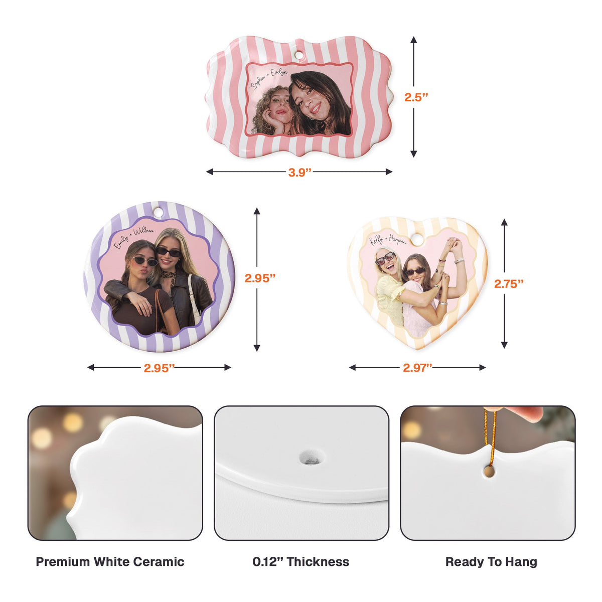Besties Forever - Striped Friendship Thank You Ornament - Personalized Ornament
