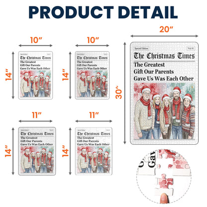 The Christmas Times Family Siblings Gifts Custom Photo Watercolor - Personalized Jigsaw Puzzle