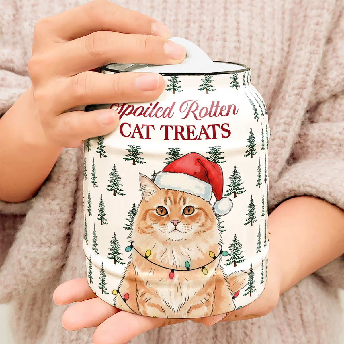 Spoiled Rotten Custom Pet Photo Watercolor Art Christmas - Personalized Cookie Jar