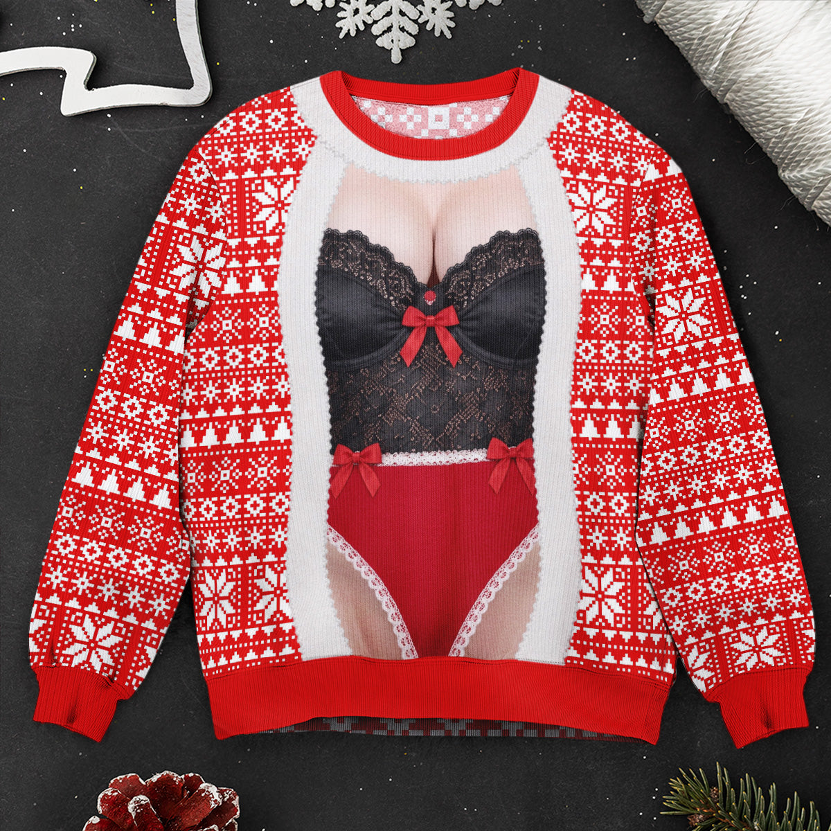 Custom Funny Christmas Sweater, Corset Novelty Knitted Pullover, Ugly Holiday Gift - Personalized Sweater