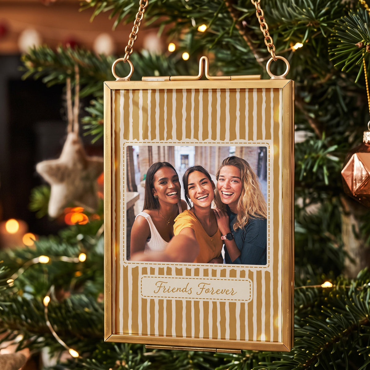 Best Friend Photo Gifts For Bestie, Sister - Vintage Stripe With Frame - Personalized Ornament