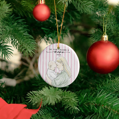 The Year I Became A Mama Watercolor Style - Personalized Ornament