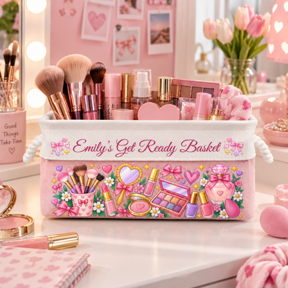 Makeup Storage Basket With Handles For Girls, Daughters, Granddaughters - Personalized Storage Basket