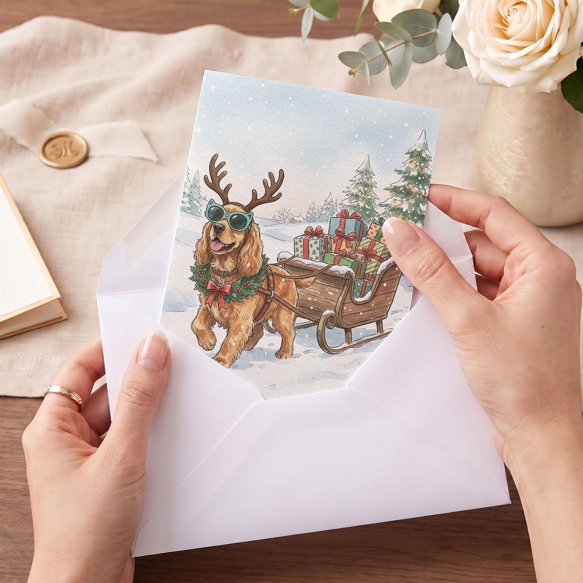 Custom Photo Pet Christmas Card Watercolor - Personalized Card