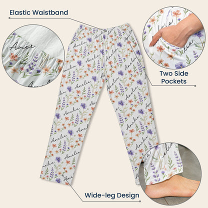 Custom Name & Birth Flower Gifts For Her, Friends, Sisters, Daughters - Personalized Lounge Pants