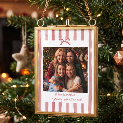Friendship Thank You Gift - Custom Photo & Message - Stripe With Bow Frame - Personalized Ornament