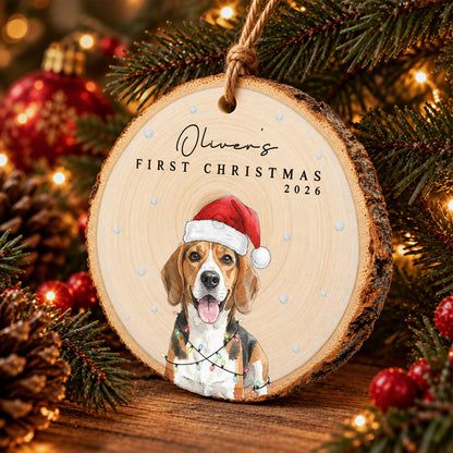 Custom Photo Watercolor First Christmas Pet, Baby Christmas Wooden Ornament - Personalized Ornament