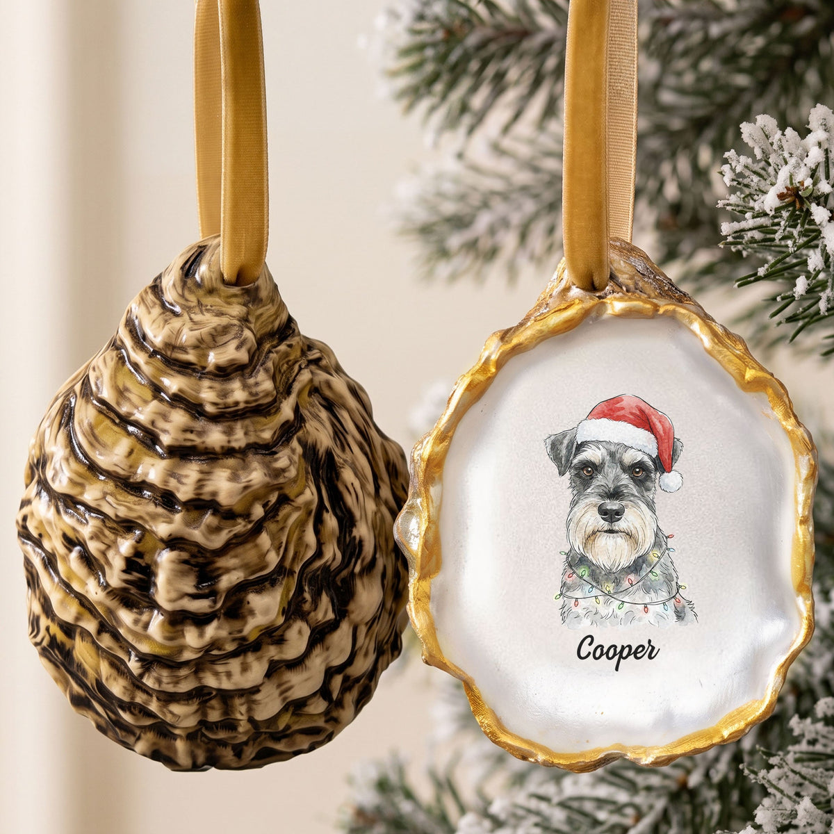 Custom Pet Photo Watercolor Oyster Christmas Ornament - Personalized Ornament