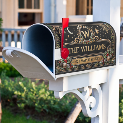 Custom Family Name & Address Christmas Theme - Personalized Mailbox Cover