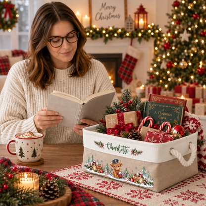 Highland Cow Farmhouse Christmas Decor - Personalized Storage Basket