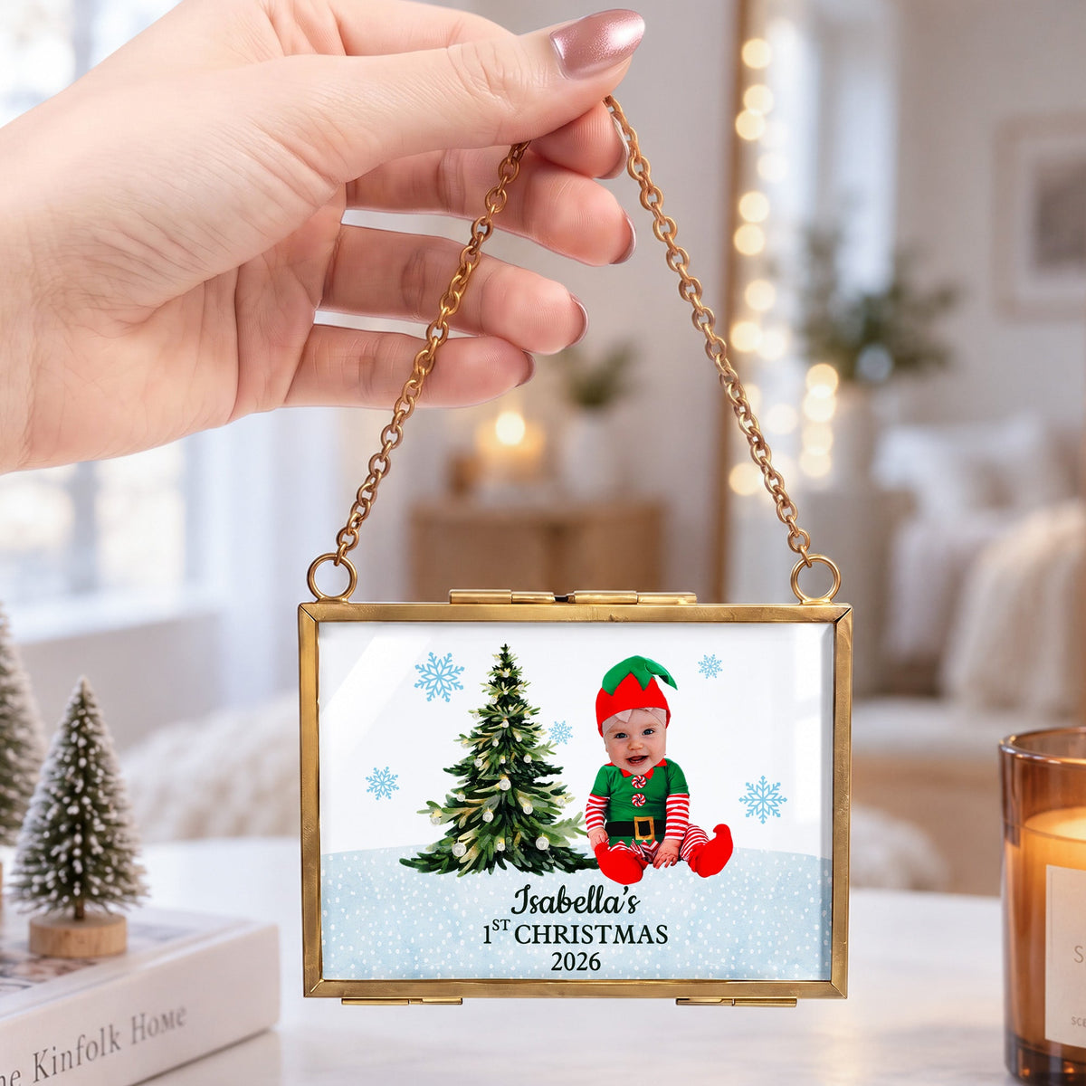 Christmas Frame Ornament Custom Kid Funny Face First Christmas - Personalized Ornament