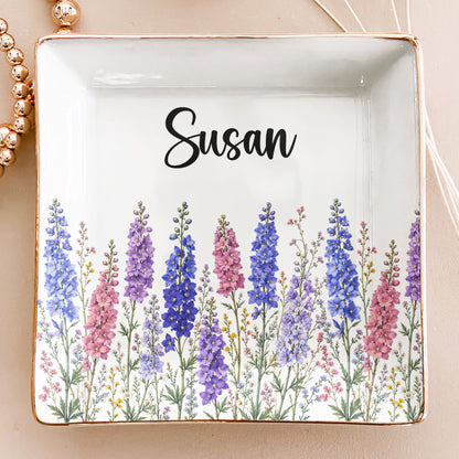 Custom Birth Flower & Name For Her, Gift For Friends, Coworkers, Daughters, Sisters - Personalized Jewelry Dish